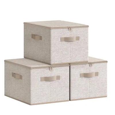 Produktbild von SONGMICS Stoffbox, faltbare Aufbewahrungsbox mit Griffen, für Kleidung, Vliesstoff, 3er Set, beige