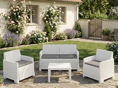 Produktbild von Dmora Garten-Lounge-Set Vieste Weiß, 4 Plätze, Outdoor
