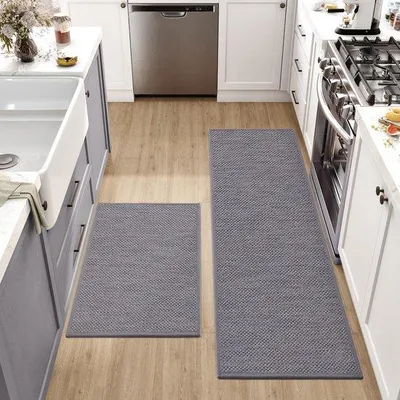 Produktbild von Famanu Küchenläufer Antirutsch, 2 Stück, waschbar, hochwertige Küchenmatten, 43,5 x 75 cm + 43,5 x 200 cm, grau