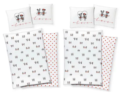 Produktbild von Disney Mickey Mouse Partner Bettwäsche 4-teilig 80x80 + 135x200cm 100% Baumwolle mit Reißverschluss