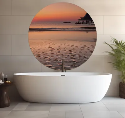 Produktbild von Wallario wasserfestes Poster selbstklebend 120 x 120 cm, Strand am Abend - Seebrücke am Ostseebad Heringsdorf, Badezimmerposter Spritzschutz mit Hochglanzoberfläche in Glasoptik