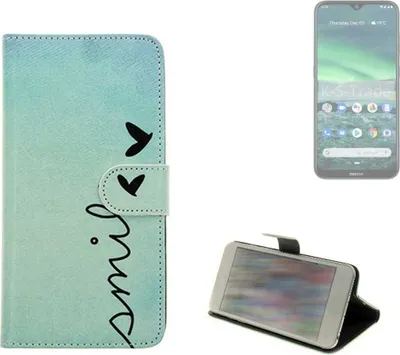 Produktbild von K-S-Trade Schutz Hülle Handy Hülle kompatibel mit Nokia 2.3 Hülle Handyhülle cover bookstyle Etui Handyhülle ''smile'' türkis Standfunktion