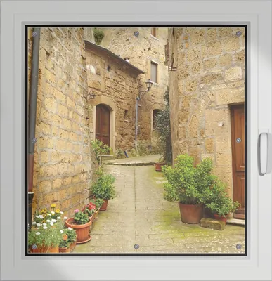 Produktbild von Wallario Lichtschutzbild, Dekorativer Sichtschutz Sonnenschutz 96 x 100 cm mit Motiv: Weg durch die Altstadt - Toskana in Italien - Verdunklung ohne Bohren