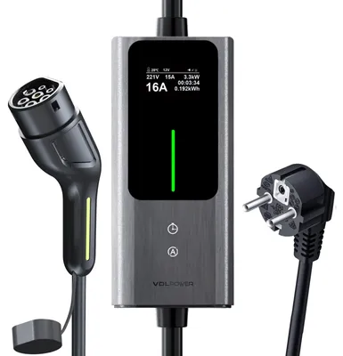 Imagen del producto de Cargador portátil para vehículos eléctricos, 3,6 kW, cable de 15 metros, conector tipo 2, resistente al agua (IP65), 230V