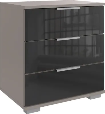 Image de Nachtkommode >Easy Plus< 3 Schubladen, SAHARAGRAU + GLAS SCHWARZ - 52x58x38cm (BxHxT)