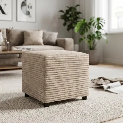 Produktbild von Pouf Sitzhocker 50x50 cm, Polsterhocker, Fußhocker Für Sessel, Sitzpouf, quadratischer Hocker für Wohnzimmer und Schlafzimmer, Cord, Beige