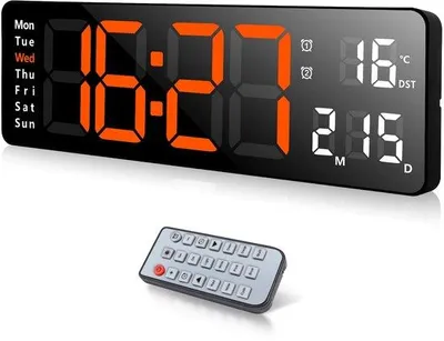 Image de Grande horloge murale numérique LED de 13 pouces avec télécommande et calendrier