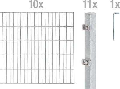 Produktbild von Alberts Doppelstabmatten Zaun, Höhe 140 cm, Länge 20 m, Zaun-Komplettset zum Einbetonieren, feuerverzinkt, Pfosten 60x40 mm