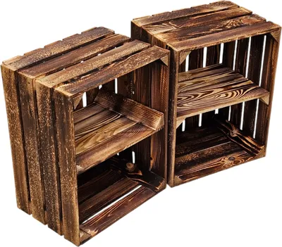 Produktbild von Holzkisten 2er Set mit Regalboden Kurz 50 x 40 x 30cm geflammt