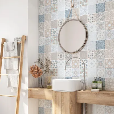 Produktbild von Klebefolie für Badezimmer - Lumaléa - Zementfliesenmuster - Klebefolie + MATTER Schutz - 70 x 70 cm