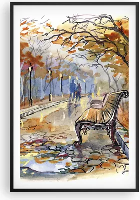 Produktbild von Gerahmtes Poster - Schwarzer Rahmen - Path Bench Herbst Frau - 61x91,5 cm - Wand Bild - Wanddeko - Wandbilder - Kunstposter - Wandposter - Bilderrahmen - Bilder - Kunstdruck - Wandbild P2BPA61x91-3000
