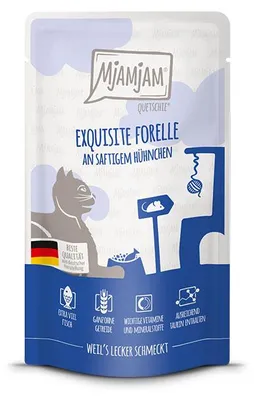 Produktbild von MjAMjAM Quetschie Forelle & Hühnchen – Nassfutter für Katzen, 12x125 g, KI-generiertes Bild
