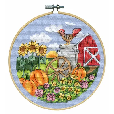 Produktbild von Design Works Kreuzstich Stickpackung mit Stickrahmen "Herbst", Zählmuster, Diam. 15cm