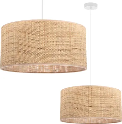 Two rattan pendant lamps are shown against a white background.