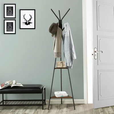 Produktbild von VASAGLE Garderobenständer mit 2 Ablagen 179 x 49 cm Kleiderständer Vintage freistehende Garderobe im in Baumform Industriedesign RCR16BX