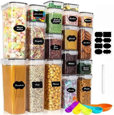 Image de Lot de 18 boîtes hermétiques avec couvercle, sans BPA, transparentes, pour ranger la cuisine