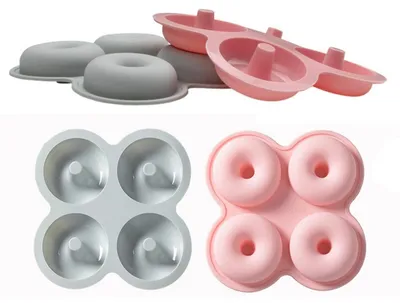 Image de Moules en silicone en forme de beignet, avec 4 cavités, antiadhésives, lot de 2