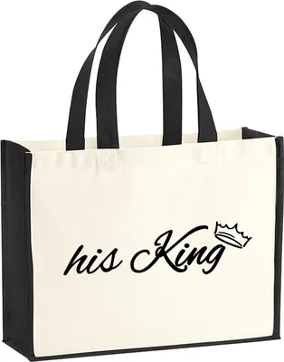Produktbild von Huuraa Jutetasche his King Krone 21 Liter Black Jute und Baumwolle Einkaufstasche Geschenkidee