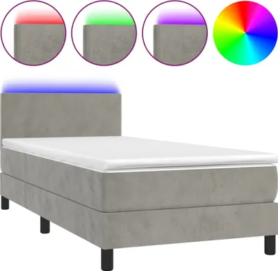 Obrázok produktu pre vidaXL Boxspring posteľ s matracom a LED diódou Light Grey 90x200 cm Velvet