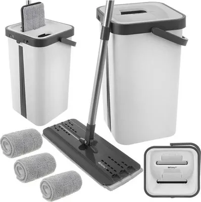 Produktbild von Flachwischer mit 11-Liter-Doppelkammer-Eimer und 3 Pads