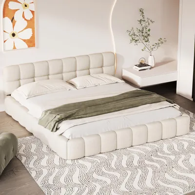 Zdjęcie produktu dla UnboxG Łóżko tapicerowane 140 x 200 cm, łóżko młodzieżowe, łóżko podwójne z miękkim oparciem, łóżko płaskie z tapicerowanym stelażem, stelaż listwowy, pościel