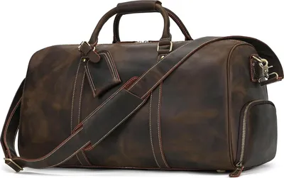 Produktbild von Vintage Leder Reisetasche Herren | Wochenendtasche zum Hängen | Duffle Bag 55 cm | Echt Rindleder | Dunkelbraun | Große Gepäckstücke | Retro Stil | Nachhaltig und stilvoll