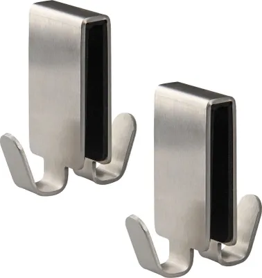 Produktbild von Praktisches 2er Set Doppelhaken von Fackelmann Edelstahlhaken für Glas- und Duschwände, ideal zum Aufhängen von Handtüchern und mehr