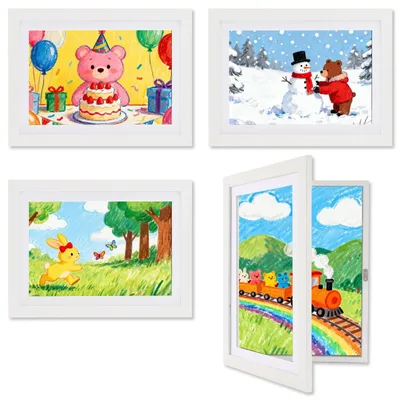 Produktbild von Set aus 4 weißen Bilderrahmen für Kinderkunst - A4 umweltfreundlich