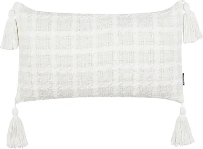 Zdjęcie produktu dla BELIANI Poduszka dekoracyjna beżowa 30 x 60 cm poszewka w kratę z frędzlami