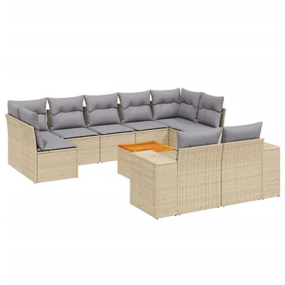 Produktbild von 10-tlg. Garten-Sofagarnitur mit Kissen Beige Poly Rattan