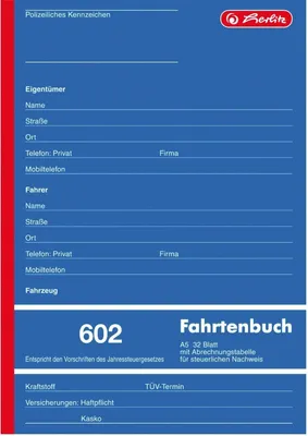 Produktbild von Formularbuch Fahrtenbuch A5 602 32 Blatt Packung mit 4 Stück