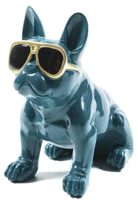 Bulldog-Figur mit Sonnenbrille, Harz, 12,5x21x21,5 cm, Teal