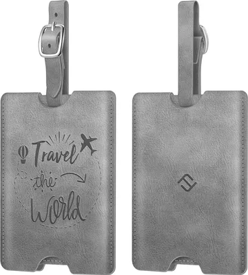 Produktbild von Fintie Kofferanhänger aus Kunstleder, [2 Stück] Gepäckanhänger ID Etikett mit Adressschild Namenschild für Reisetasche Koffer, Vintage Grau