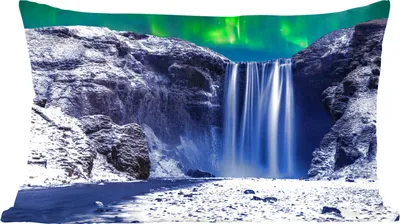 Produktbild von MuchoWow® Zierkissen Sofakissen Wohnzimmer Dekokissen 60x40 cm Nordlichter - Wasserfall - Schnee - Island - Kopfkissen - Polster mit Foto