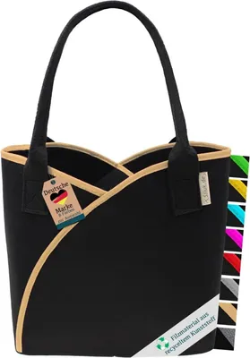 A black felt tote bag with beige trim is shown against a white background.