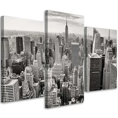 Produktbild von Triptychon auf leinwand blick auf manhattan 90x60 cm Feeby grau wandbild bereit zum aufhängen