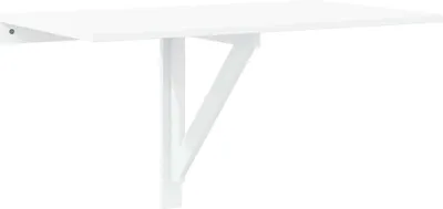 A white folding table mounted on a wall.