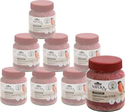 Produktbild von Dehner Natura Wildvogelfutter, Erdnussbutter im Glas, mit feinen Beeren, 8 x 340 g (2.72 kg)