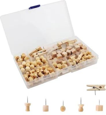 Produktbild von Famanu Holz-Pinnnadeln 150 Stück 7 Stile Holzfarbe