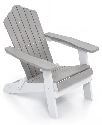 Image de Chaise Adirondack COSTWAY, fauteuil de jardin pliable et résistant aux intempéries, chaise Adirondack avec dossier haut et larges accoudoirs, chaise de jardin pouvant supporter jusqu'à 180 kg, gris et blanc