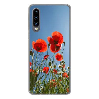Produktbild von MuchoWow® Handyhülle Schutzhülle Hülle für Huawei P30 Strahlende Sonne über einigen Mohnblumen in Spanien Silikon Softcase Handy Hülle - Kartenbesitzer