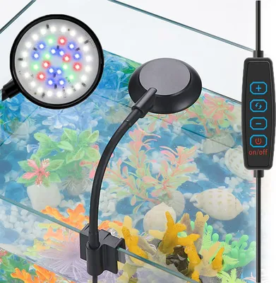 Immagine prodotto di Lampada da acquario a clip con 40 LED, 7 W, dimmerabile, alimentazione USB, con LED bianchi, rossi, blu e verdi, per acquari da 3 a 5 galloni, 3 modalità e 10 livelli di luminosità
