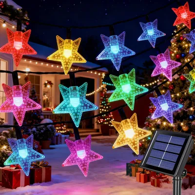 Solar-Lichterkette mit 50 LED-Sternen, 7 m, 8 Modi, Timer