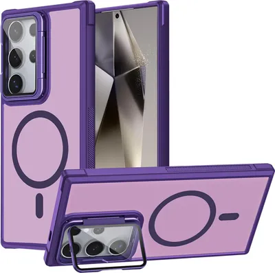 Image de Housse de protection pour Samsung Galaxy S24 Ultra Housse, anneau métallique pour chargement sans fil pliable protection caméra verre support