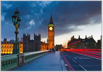 Produktbild von Wallario Wandbild London- Big Ben bei Nacht, Größe: 70,30 x 100,30 cm, Poster mit weißem Kunststoffrahmen