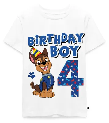 Produktbild von Spreadshirt Paw Patrol 4 Jahre Geschenk 4. Geburtstag Chase Kinder Premium T-Shirt, 134/140 (8 Jahre), Weiß