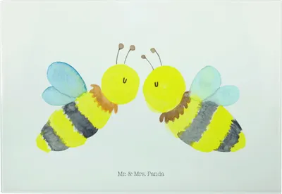 Produktbild von Mr. & Mrs. Panda Schneidebrett Glas Biene Liebe - Weiß - Geschenk, Schneideunterlage, Frühstücksbrett, Schneideplatte, Glasschneidebrett
