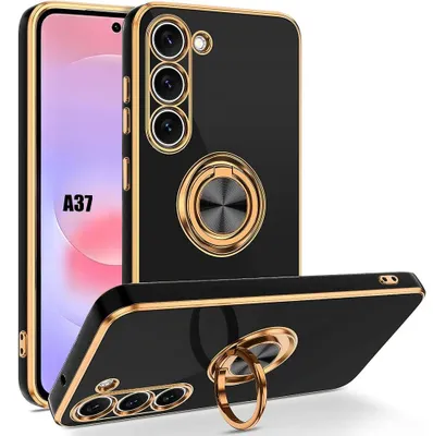 Image de Coque pour Samsung Galaxy A37 5G, Protection Silicone Antichoc avec Anneau Rotatif Noir