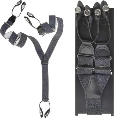 Produktbild von Dethloff Hosenträger Y-Form Holländer anthrazit meliert 120cm 36mm breit Leder mit Knöpfen