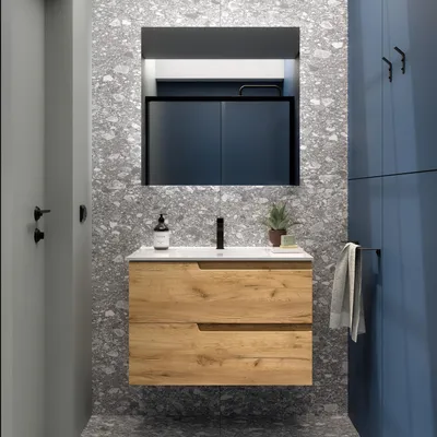 Image de Meubles de salle de bain VIMA 800 en chêne africain + meuble sous vasque + miroir